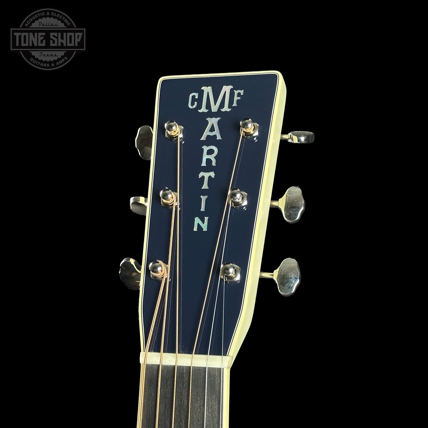 Headstock of Martin Custom Shop OM Red/White/Blue Sitka/EIR.