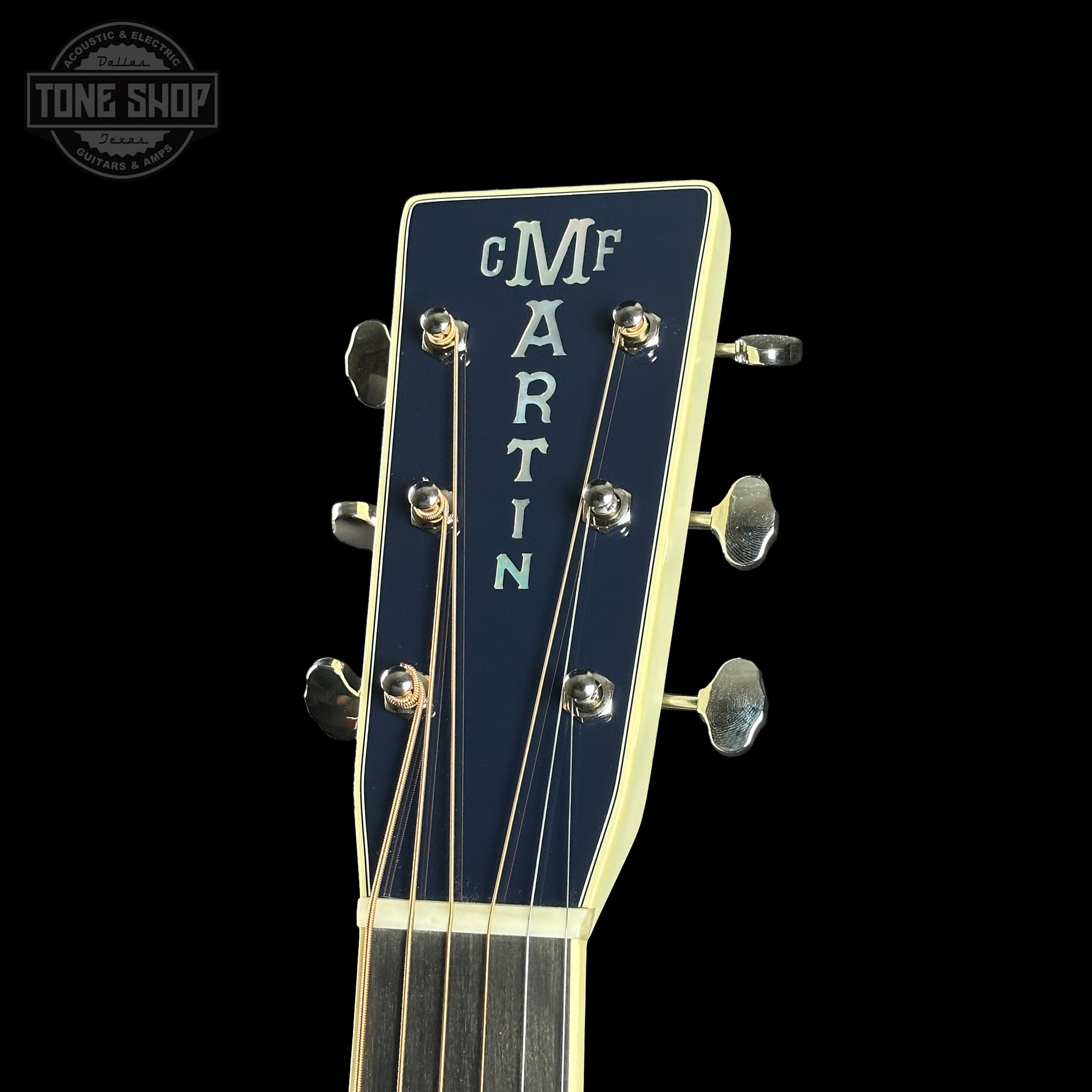 Headstock of Martin Custom Shop OM Red/White/Blue Sitka/EIR.
