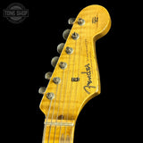 Headstock of Fender Custom Shop 1957 Stratocaster Relic Black AAA Maple Neck.