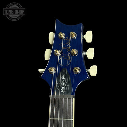 Headstock of PRS S2 Wood Library McCarty 594 Singlecut Quilt Makena Blue.