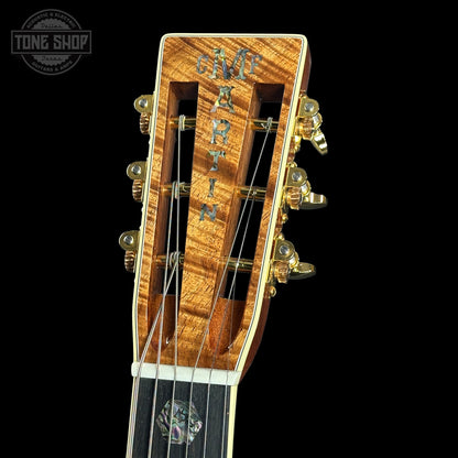 Headstock of Martin Custom Shop 00-12F 45 Style Adirondack / Exceptional Broad Figure Koa.