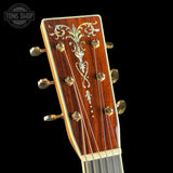 Headstock of Martin Custom Shop Dread 41 Style Torch Adirondack/Cocobolo.