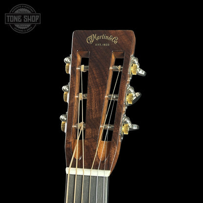 Headstock of Martin Custom Shop Dread 12-Fret Wild Grain East Indian Rosewood.
