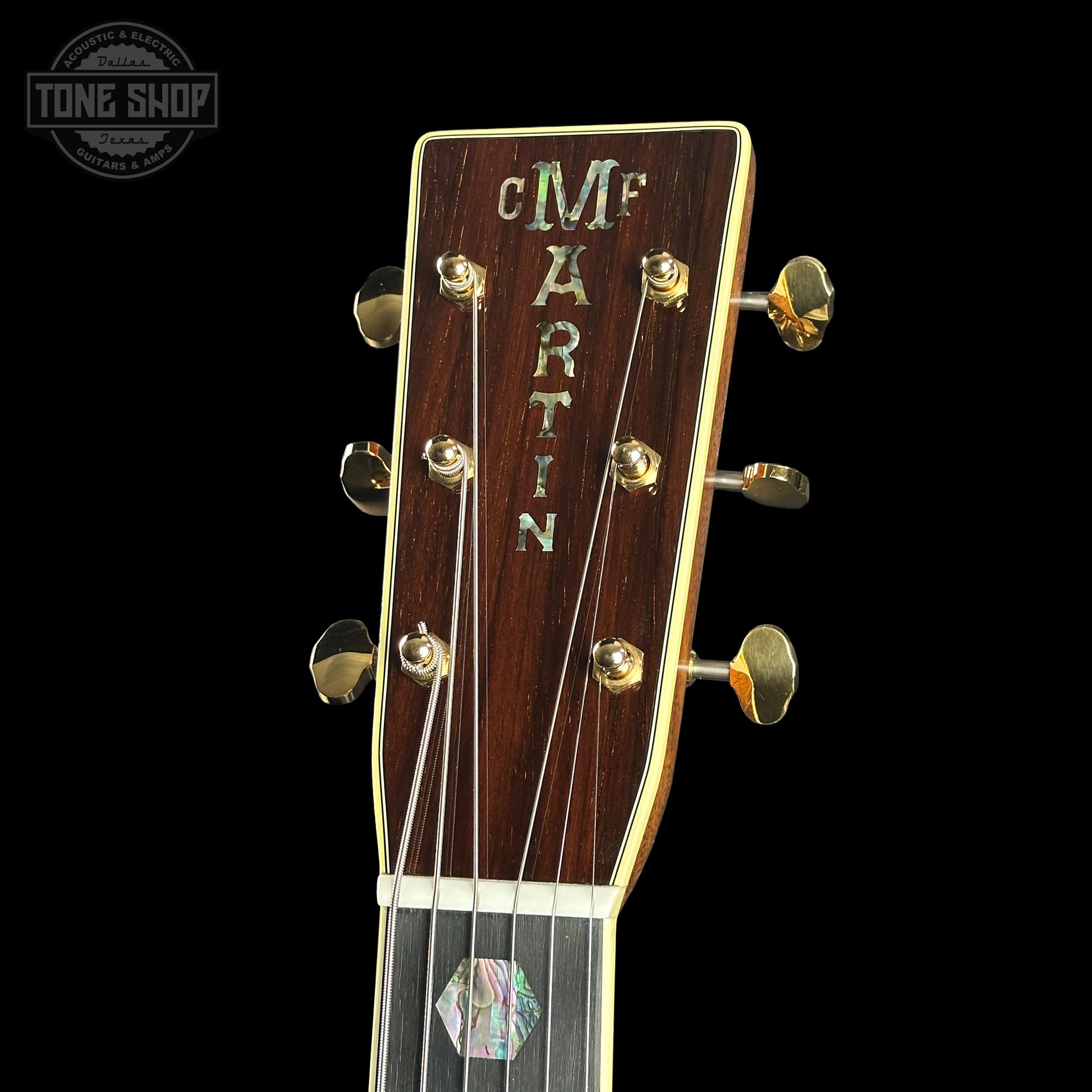 Headstock of Martin Custom Shop Dread 14-Fret Guatemalan Rosewood.
