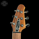 Headstock of Powers Electric A-Type Select Ghost Flame Signal Red PF42 CamTail.