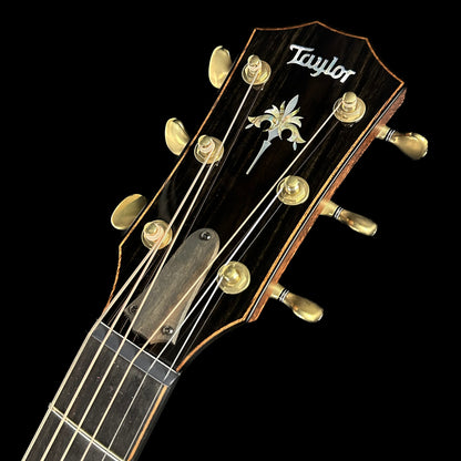 Close up of Taylor Custom Custom GA Rosewood/Sitka Charcoal Top Custom#20 headstock.