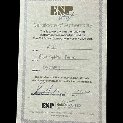 ESP USA V-II NTB FR EMG Blood Splatter Black w/case