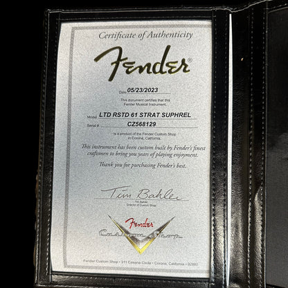 Certificate of authenticity for Fender Custom Shop  Limited Edition Roasted 1961 Stratocaster Super Heavy Relic Aged Sherwood Green Metallic/3TSB.