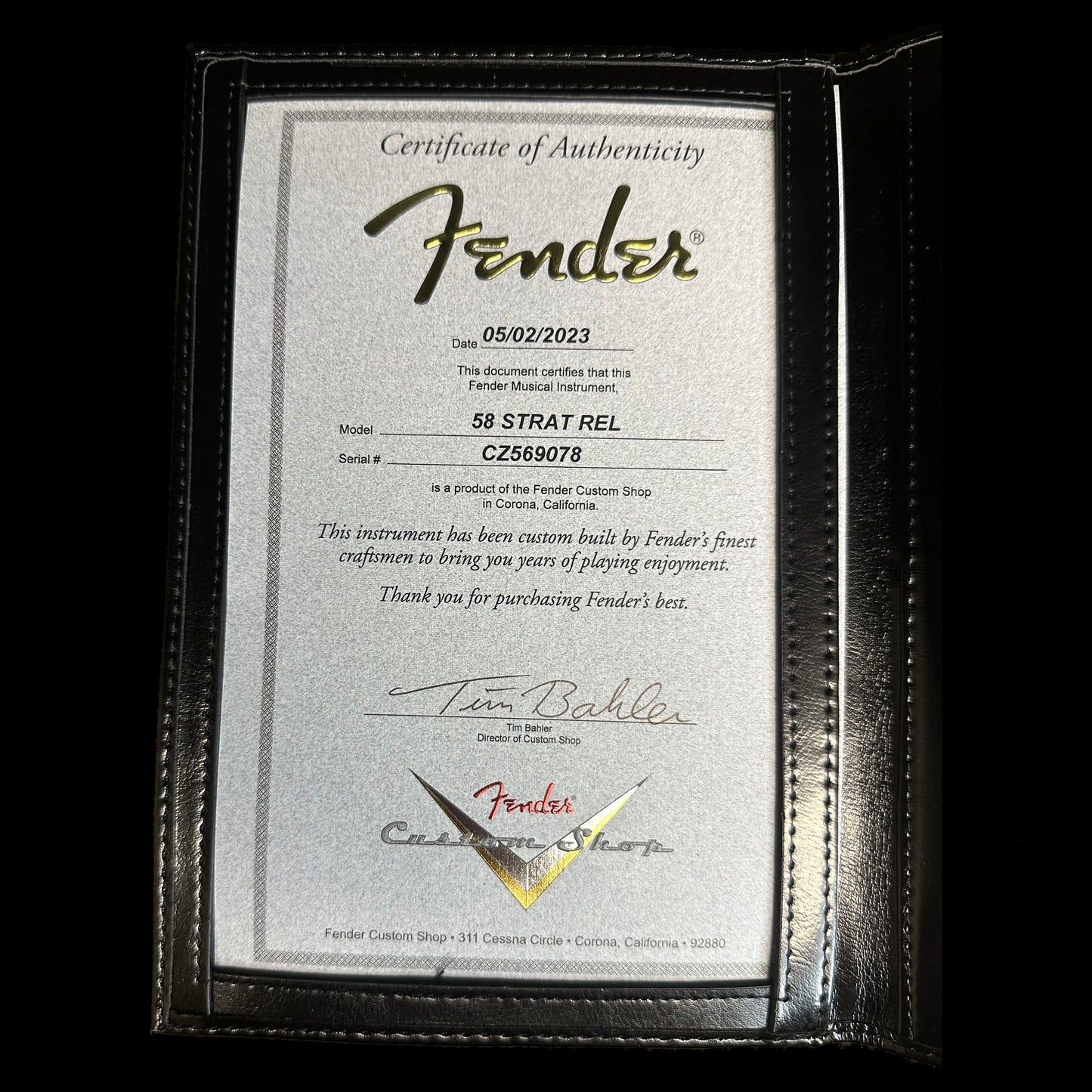 Fender Custom Shop 58 Strat Relic Faded Aged Chocolate 3-color Sunburst Certificate of Authenticity.