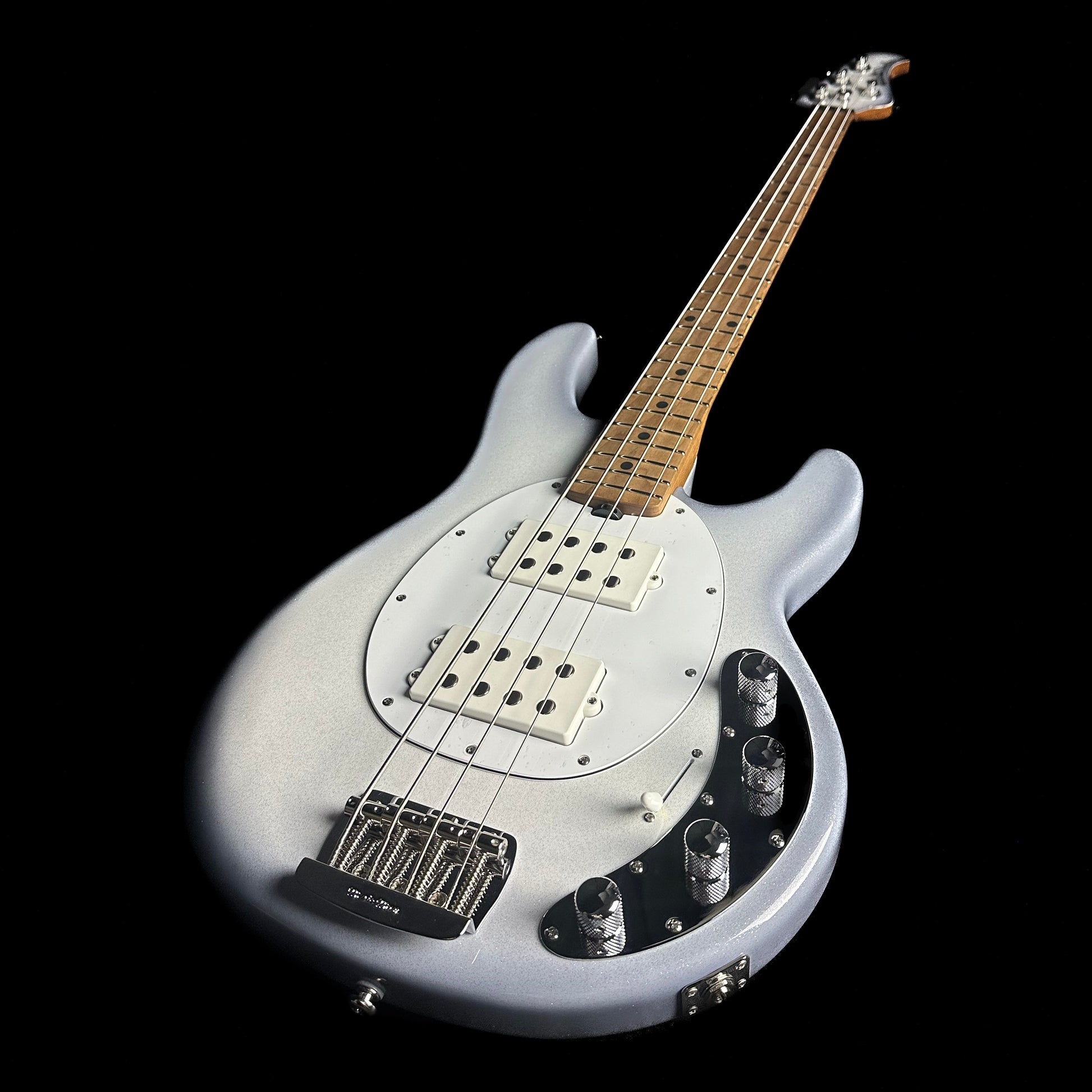 Top angle of Ernie Ball Music Man StingRay Special HH Bass MP Snowy Night.
