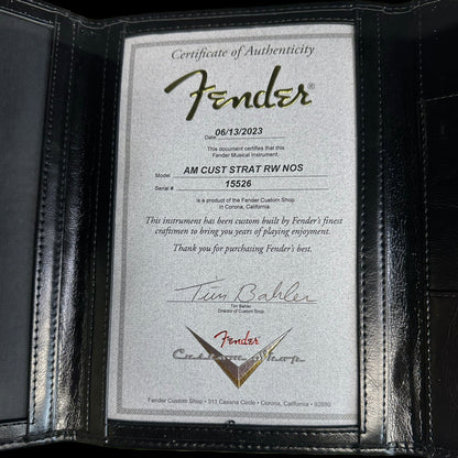 Fender Custom Shop American Custom Strat NOS RW Chocolate 3-Color Sunburst Certificate of Authenticity.