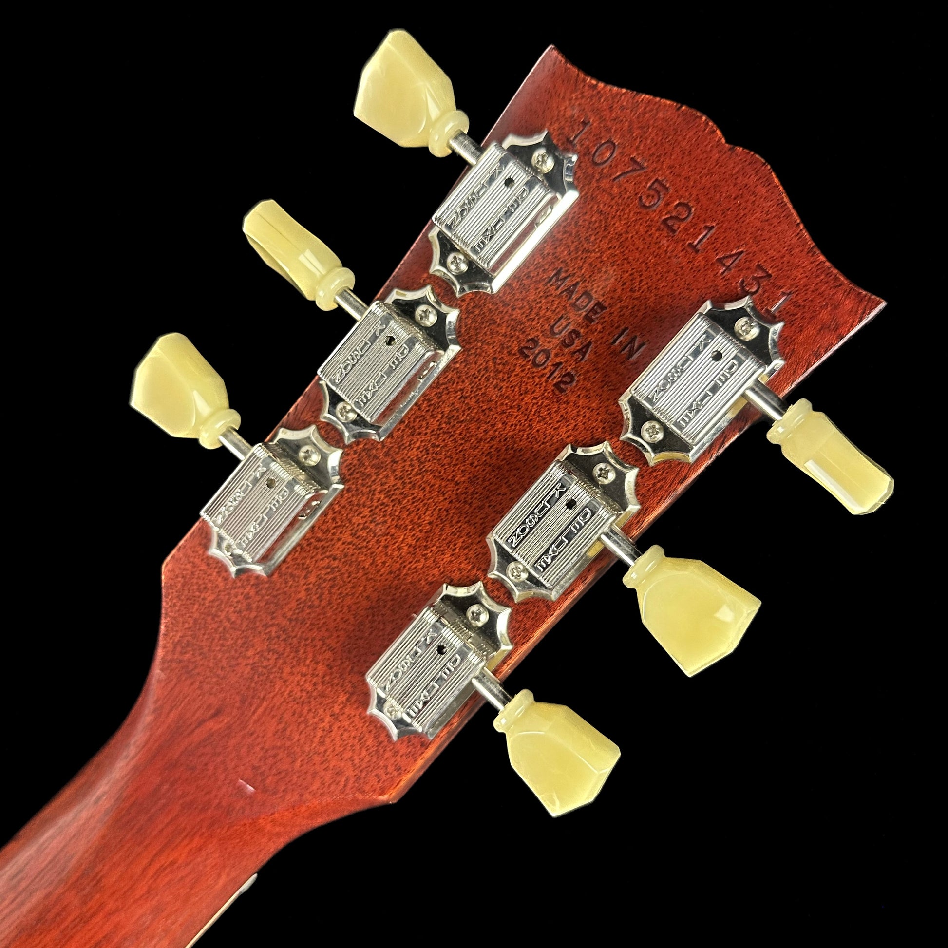 Back of headstock of Used 2012 Gibson Les Paul Traditional Satin Cherry TSU14891.