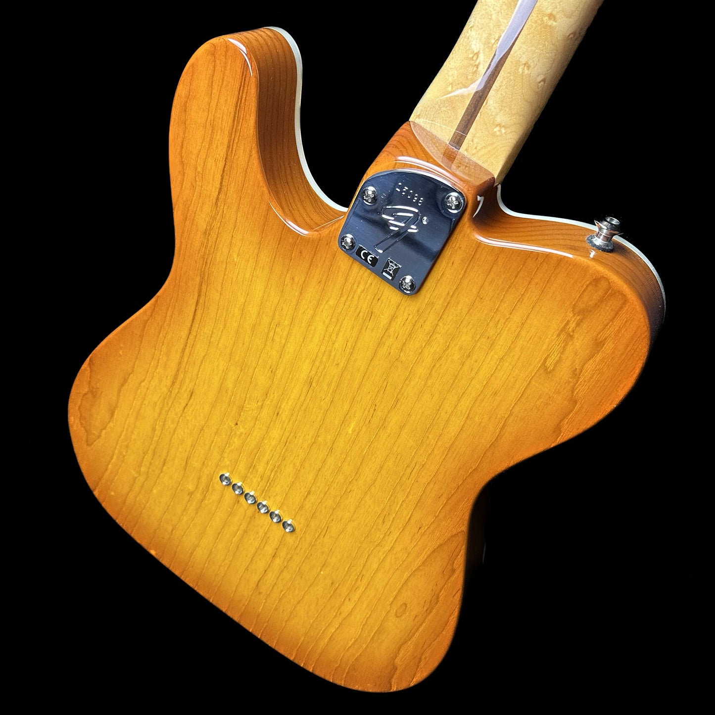 Back angle of Fender American Custom Telecaster MP Honey Burst NOS.