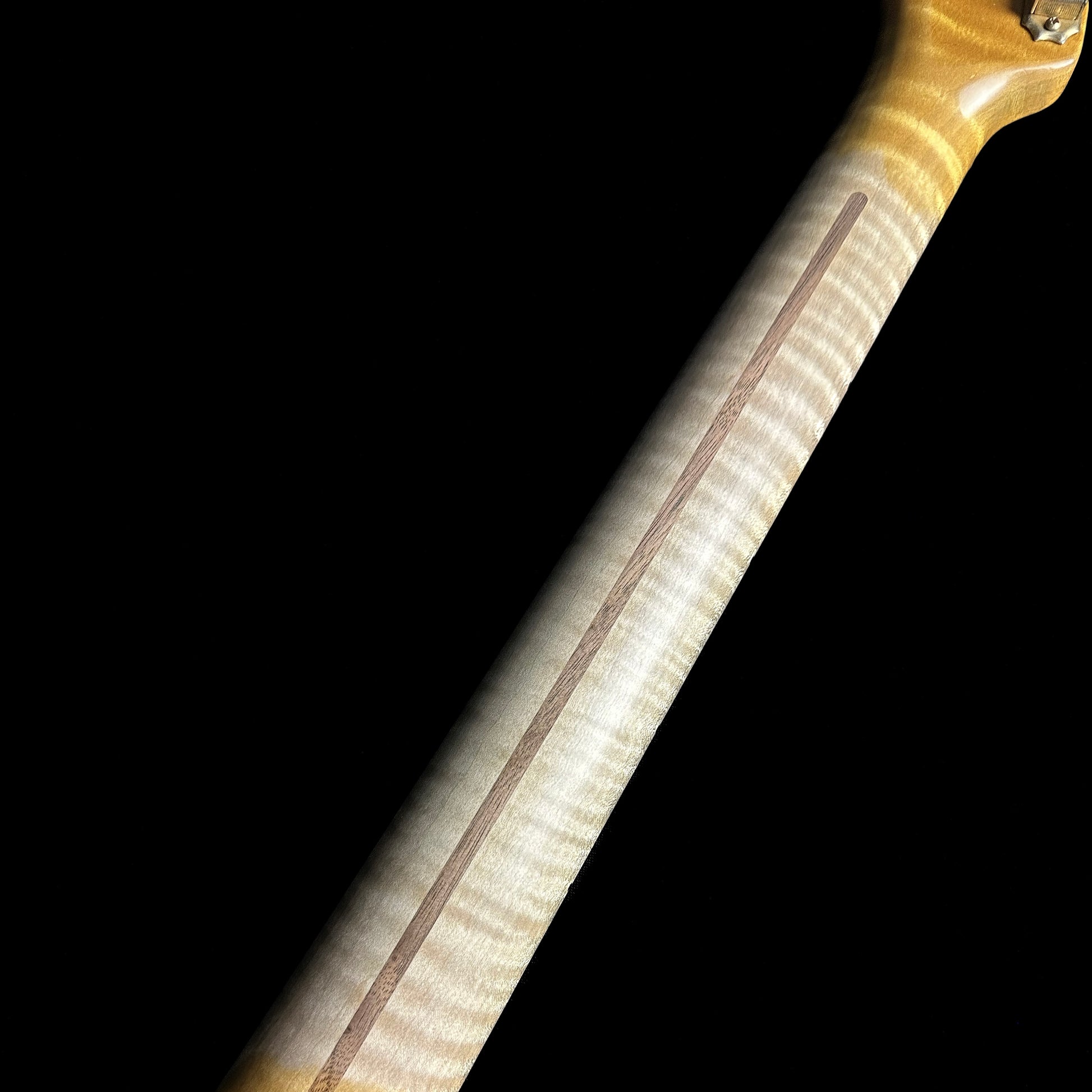 Back of Fender Custom Shop Limited Edition '55 "bone-tone" Strat - Relic Wide-Fade 2-color Sunburst neck.