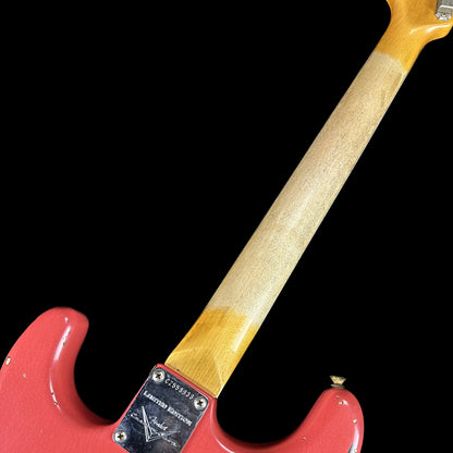 Back of Fender Custom Shop Limited 67 Stratocaster Heavy Relic Aged Fiesta Red/3-Tone Sunburst neck.