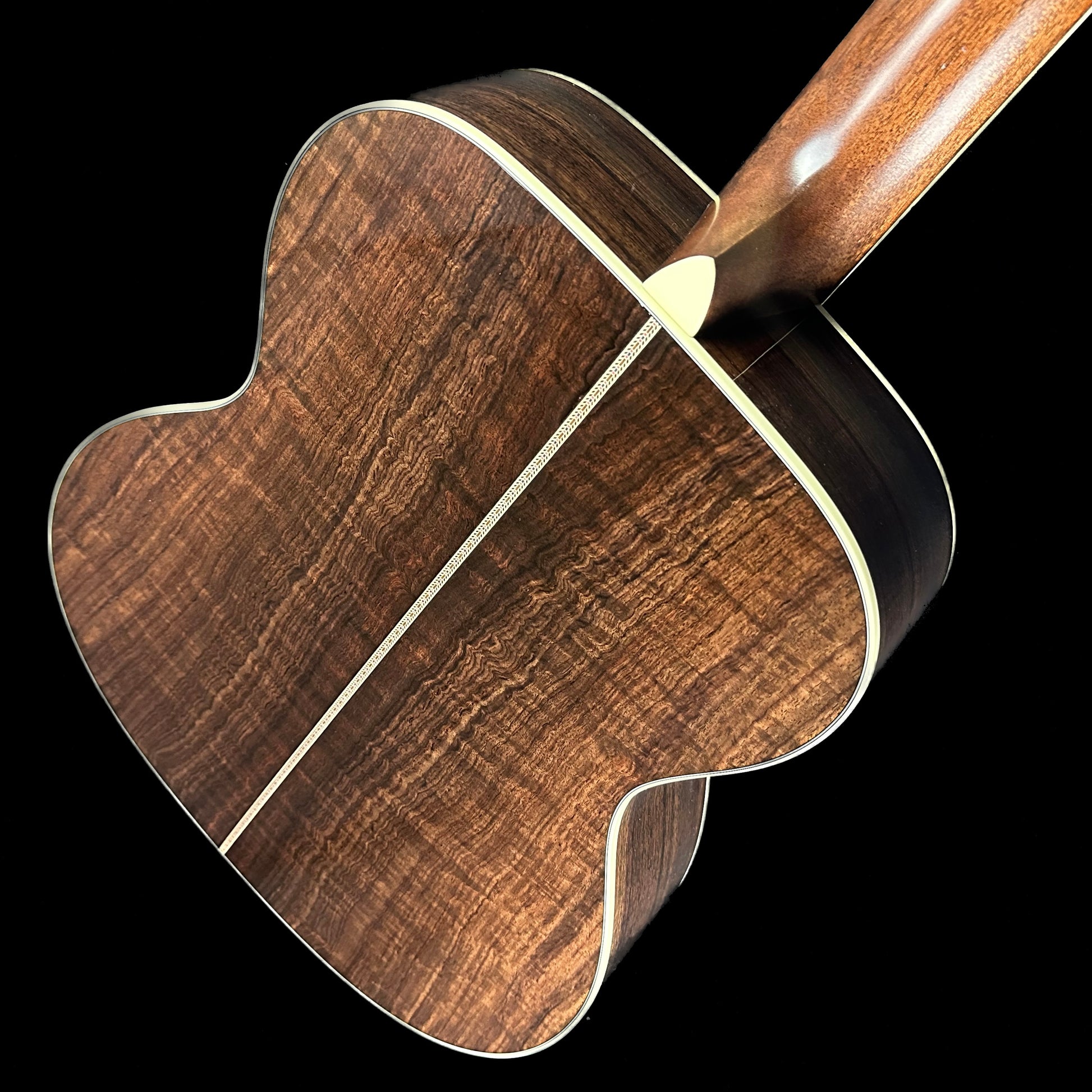 Top down angle of Martin Custom Shop M41 12 String Sitka/WEIR back.