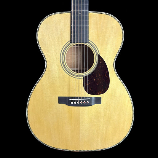 Front of Martin Custom Shop OM Adirondack/Highly Flamed Koa.