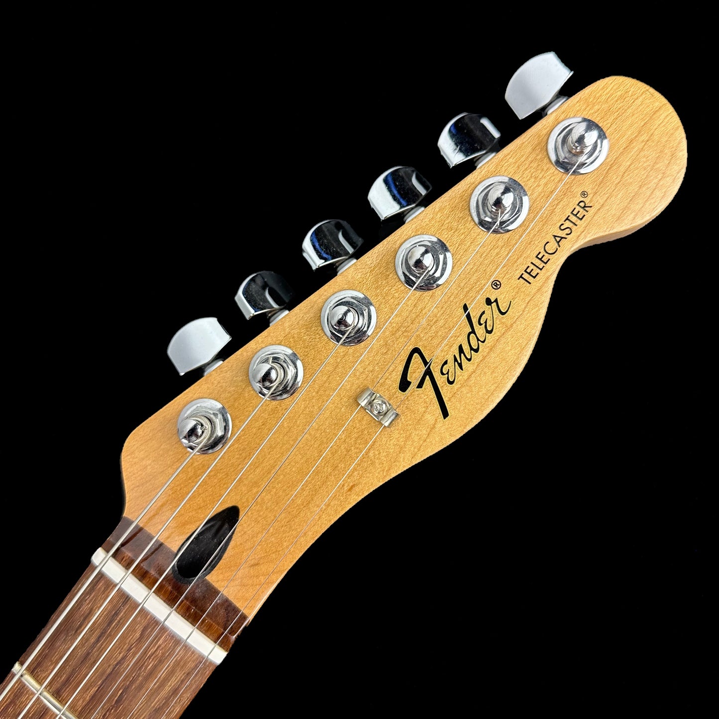Headstock of Used Fender Standard Telecaster Satin Flame Orange TSU15164.