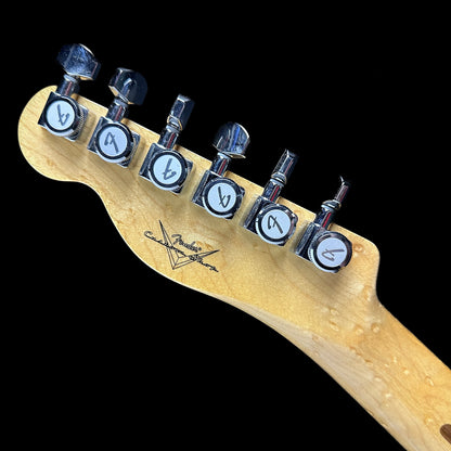 Back angle of Fender American Custom Telecaster MP Honey Burst NOS headstock.