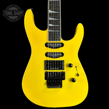 Front of Jackson Custom Shop SL HSS Floyd Rose Graf Yellow.