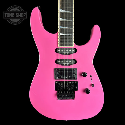 Front of Jackson Custom Shop SL HSS Floyd Rose Platinum Pink.
