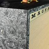 Detail shot of Magnatone Twilighter Custom 2x12 Combo Tooled Black Western Leather.