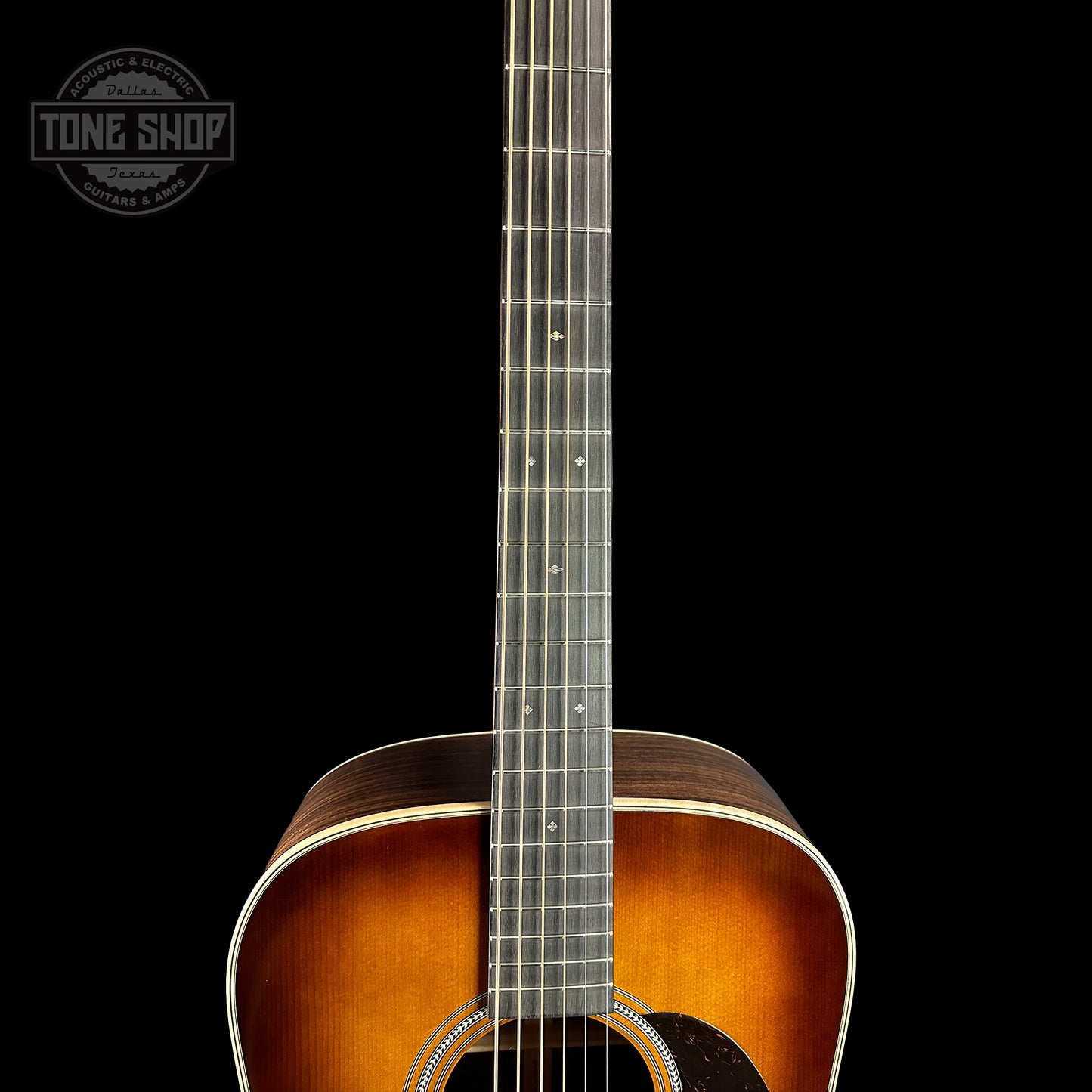 Fretboard of Martin Custom Shop 28 Style Dread Adirondack/WEIR Ambertone.