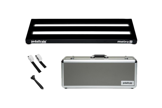 Front of Pedaltrain Metro 24 with Hard Case and accessories.