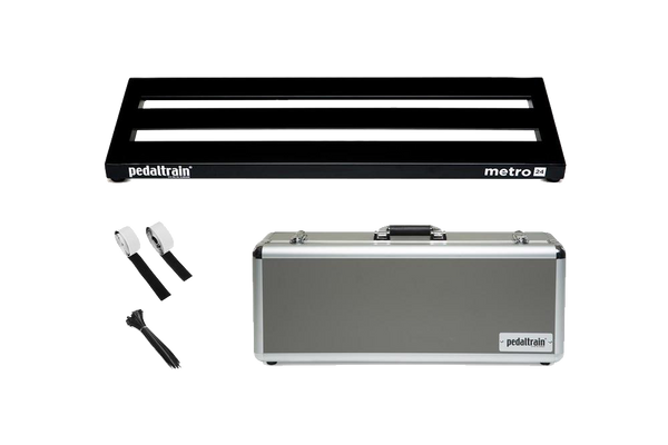 Front of Pedaltrain Metro 24 with Hard Case and accessories.