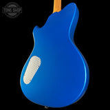 Back angle of Powers Electric A-Type Select Maple Cruise Night Blue Ghost Flame PF42 Firestripe Delrin Cool CamTail.