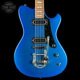 Front of Powers Electric A-Type Select Maple Cruise Night Blue Ghost Flame PF42 Firestripe Delrin Cool CamTail.