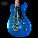 Front angle of Powers Electric A-Type Select Maple Cruise Night Blue Ghost Flame PF42 Firestripe Delrin Cool CamTail.