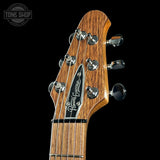 Headstock of Powers Electric A-Type Select Maple Cruise Night Blue Ghost Flame PF42 Firestripe Delrin Cool CamTail.