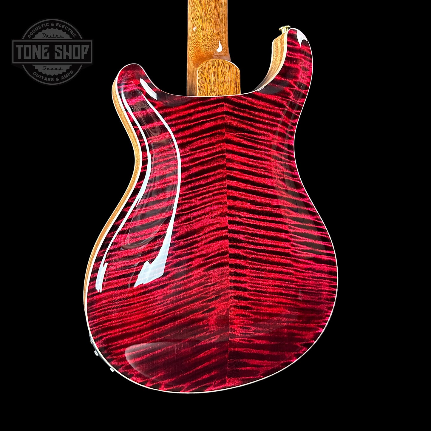 Back angle of PRS Hollowbody II Piezo 10-top Red Tiger.