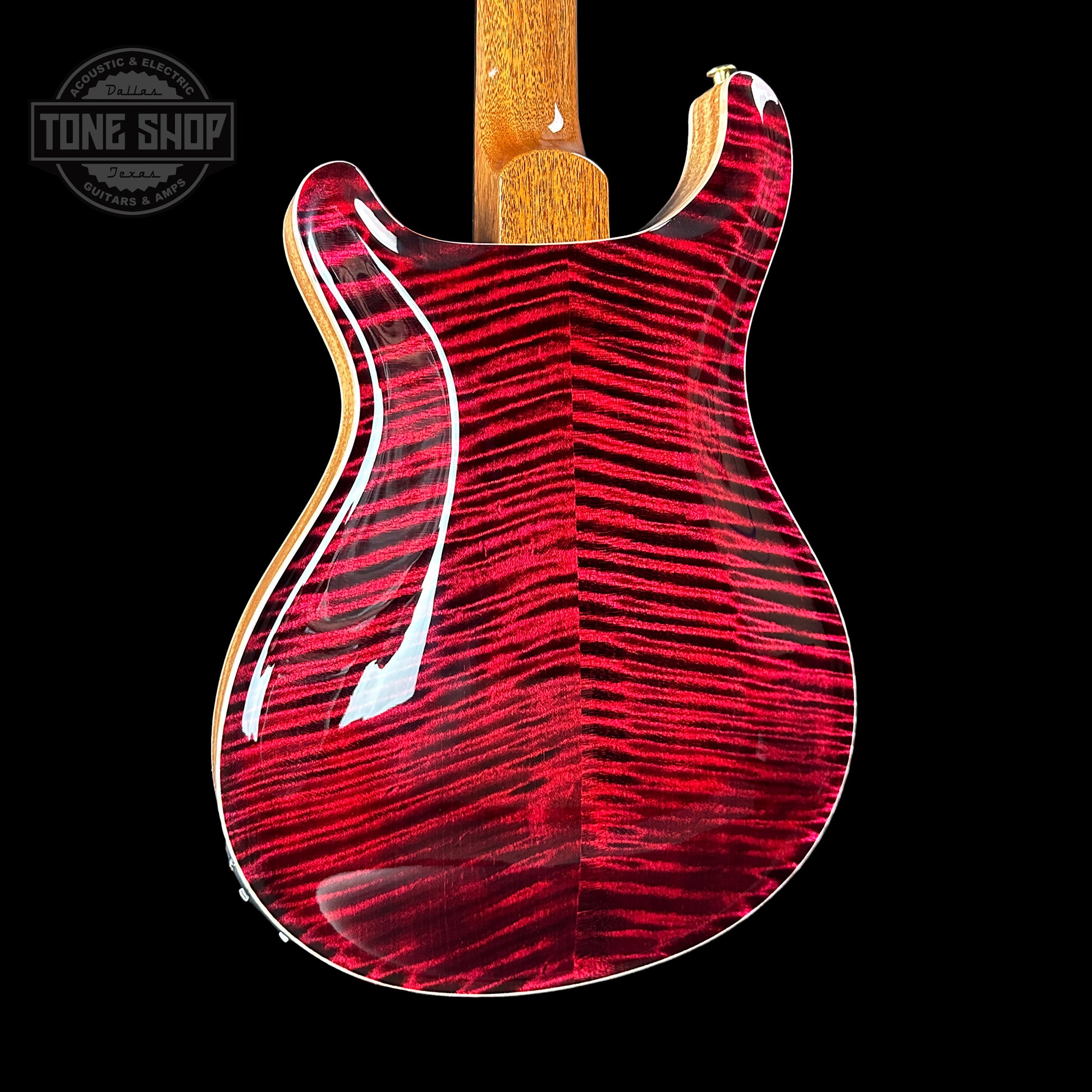 Back angle of PRS Hollowbody II Piezo 10-top Red Tiger.