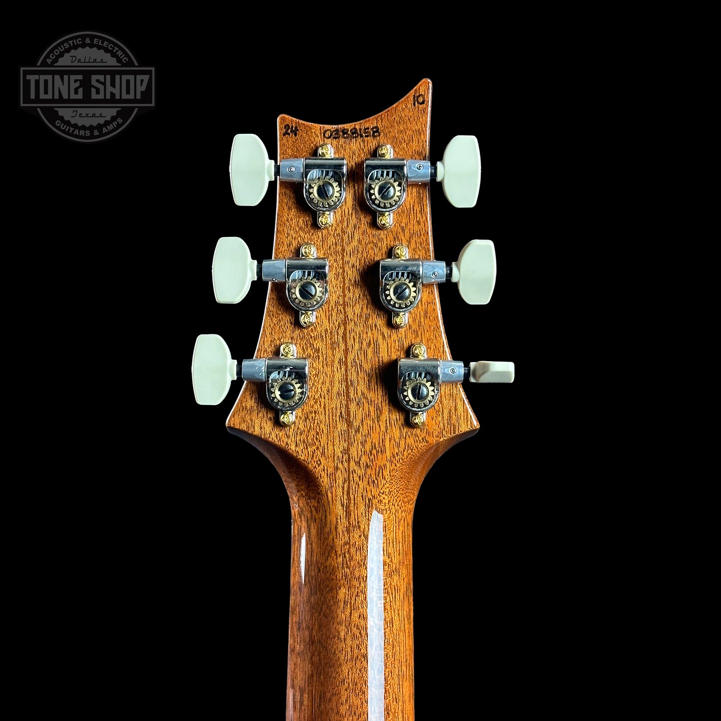 Back of headstock of PRS Hollowbody II Piezo 10-top Red Tiger.