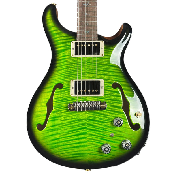 Front of PRS Wood Library Hollowbody II Piezo 10 top Eriza Verde Smokeburst Brazilian RW.