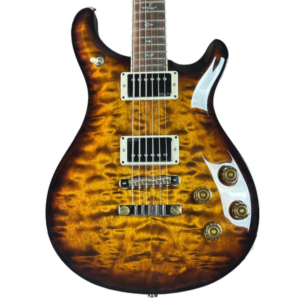Front of PRS Wood Library McCarty 594 10-top Quilt Black Gold Wraparound Korina.