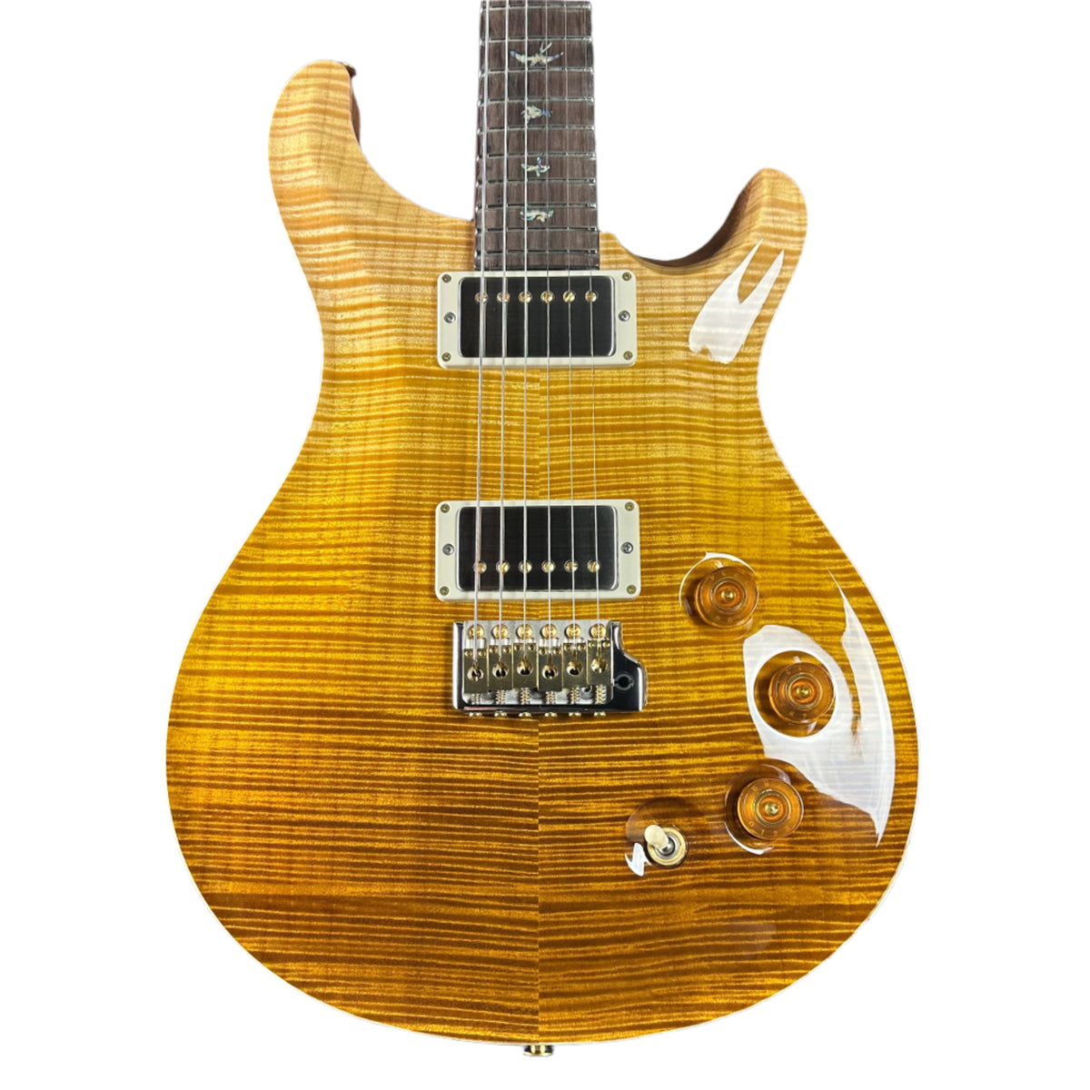 Front of PRS TSG Anniversary Wood Library Artist DGT Gold Storm Fade Brazilian Rosewood.