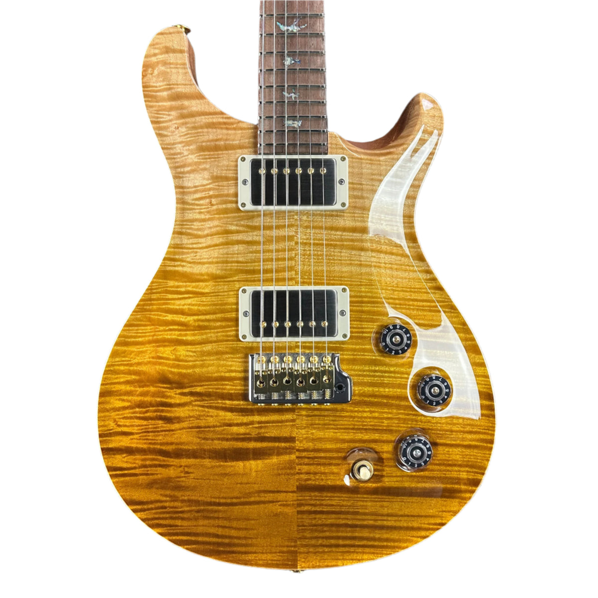 Front of PRS TSG Anniversary Wood Library Artist DGT Gold Storm Fade Brazilian Rosewood.