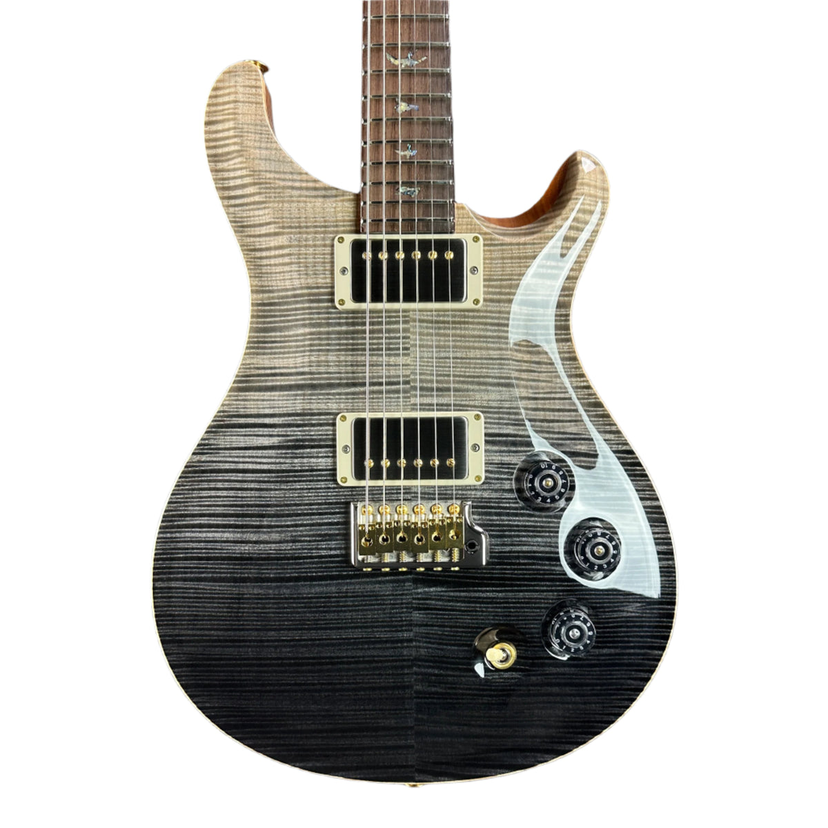 Front of PRS TSG Anniversary Wood Library Artist DGT Frostbite Brazilian Rosewood.