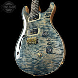 Front angle of PRS 40th Anniversary Custom 24-08 Semi-Hollow Limited Faded Whale Blue Natural Back.
