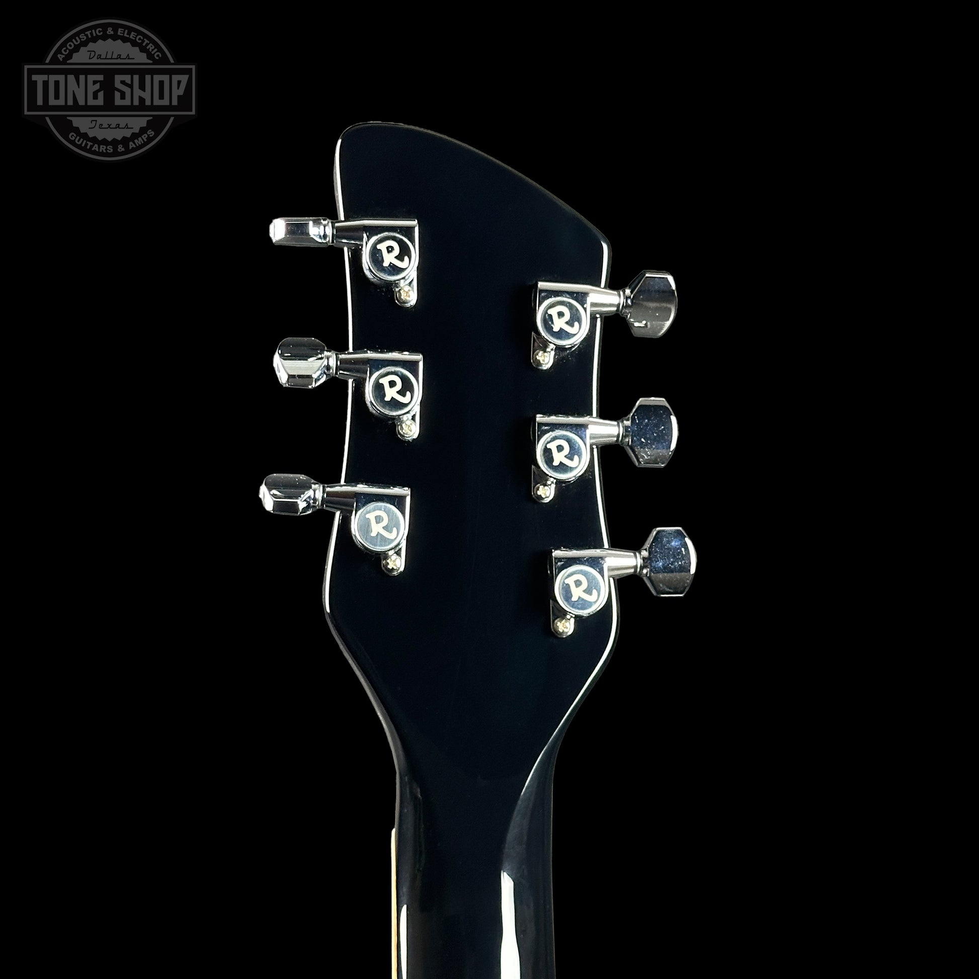 Back of headstock of Rickenbacker 360 Thinline Semi-Hollow Jetglo 6-String.