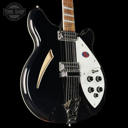 Front angle of Rickenbacker 360 Thinline Semi-Hollow Jetglo 6-String.