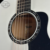 Soundhole of Taylor 2025 Namm Custom #5 Grand Pacific Pearl White.