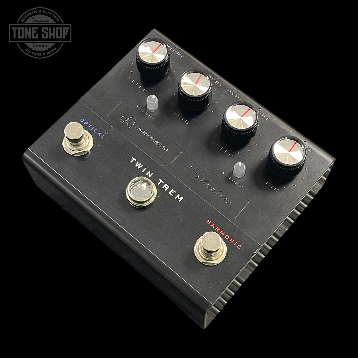 Front angle of Used Jackson Audio Twin Trem Optical / Harmonic Pedal.