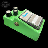 Front angle of Vintage 1984 Ibanez TS9 Tube Screamer JRC45580 Chip Silver Label.