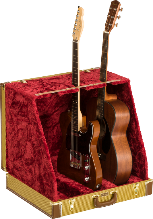 Front angle of Fender Classic Series Case Stand Tweed 3 Guitar.