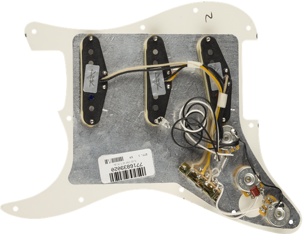 Back of Fender Pre-Wired Strat Pickguard Custom Shop Texas Special SSS Parchment 11 Hole.