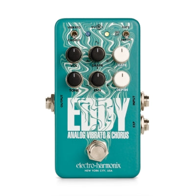 Top down of EHX Electro-Harmonix Eddy Analog Vibrato & Chorus.